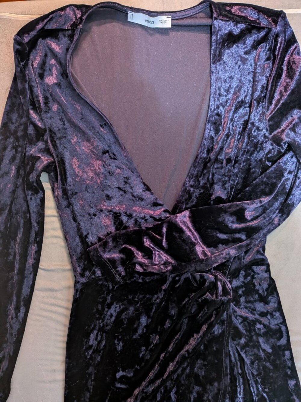 Mango Velvet Wrap Dress with a Plunging Neckline - Size 4